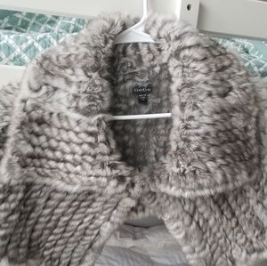 Genuine rabbit fur shawl. Cable knit detail